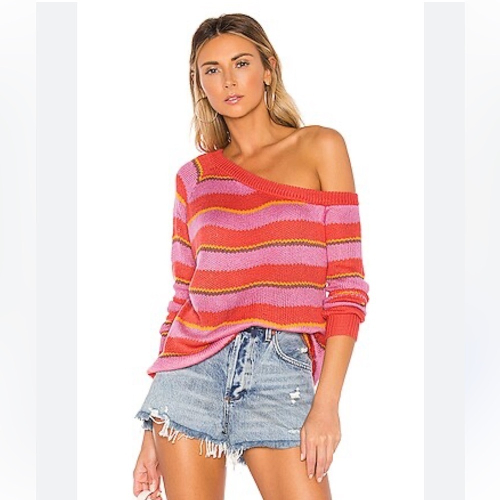 Tularosa Off-the-Shoulder Pink and Orange Sweater